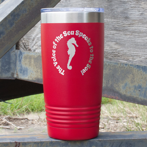 Custom Sea Horses 20 oz Stainless Steel Tumbler - Red - Single Sided (Personalized)