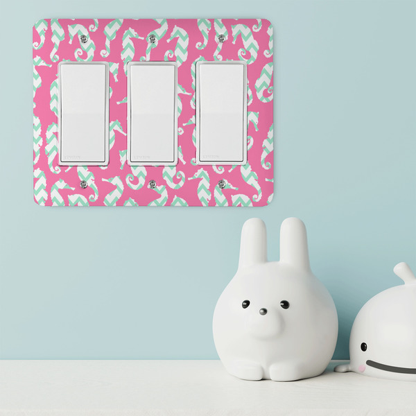 Sea Horses Rocker Light Switch Covers - Triple - IN CONTEXT
