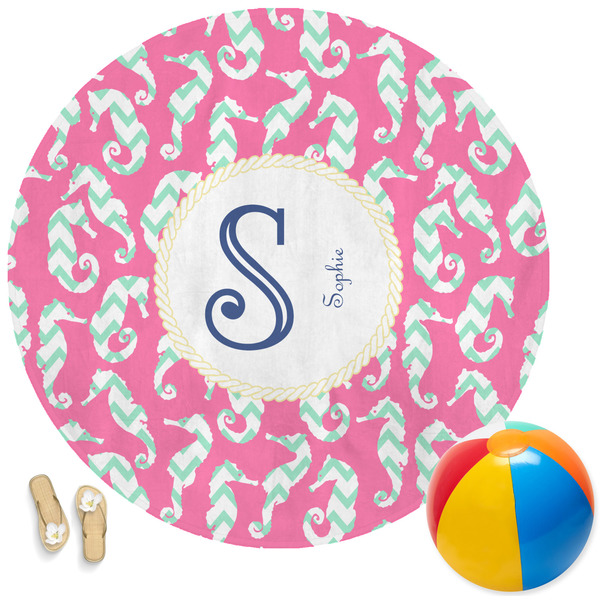 Custom Sea Horses Round Beach Towel (Personalized)