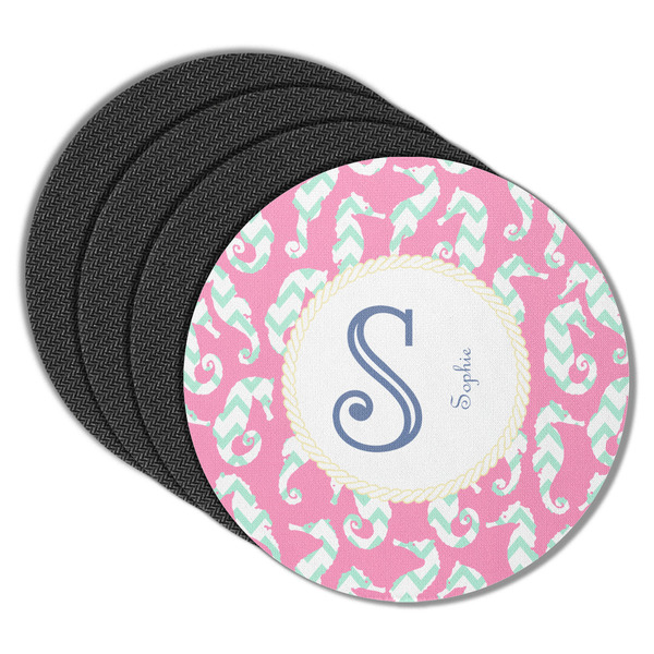 Custom Sea Horses Round Rubber Backed Coasters - Set of 4 (Personalized)