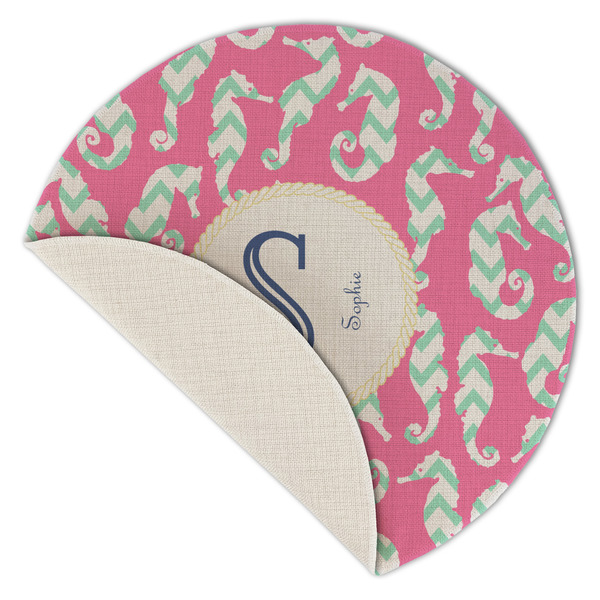 Sea Horses Round Linen Placemats - Front (folded corner single sided)