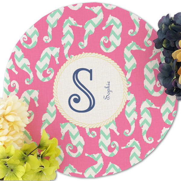 Sea Horses Round Linen Placemats - Front (w flowers)
