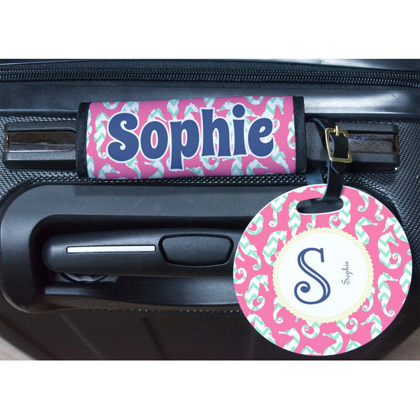 Sea Horses Round Luggage Tag & Handle Wrap - In Context