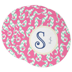 Sea Horses Round Paper Coasters w/ Name and Initial