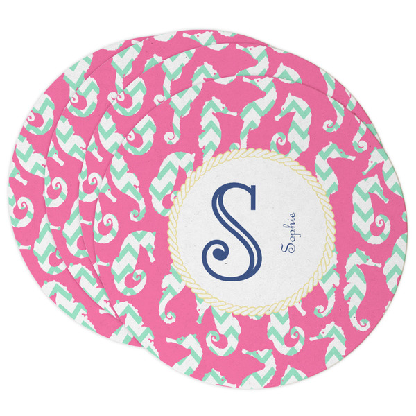Custom Sea Horses Round Paper Coasters w/ Name and Initial