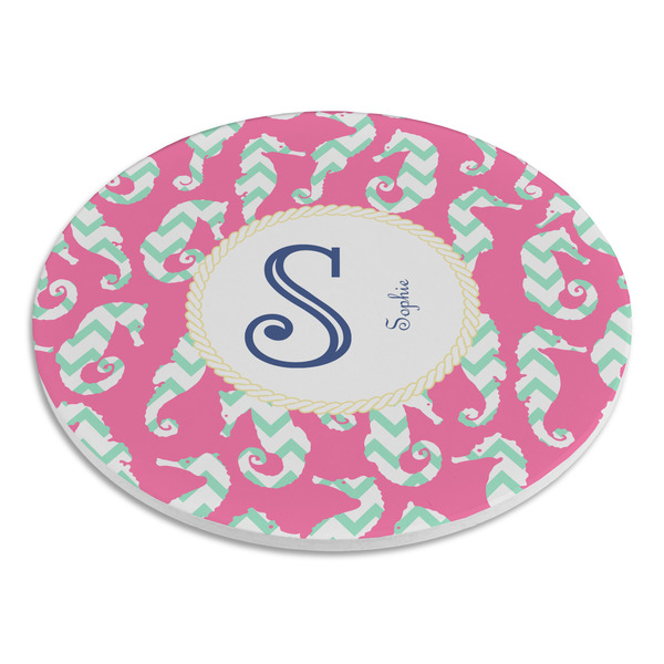 Sea Horses Round Stone Trivet - Angle View