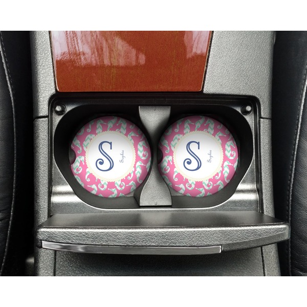 Sea Horses Sandstone Car Coaster - In Cup Holder