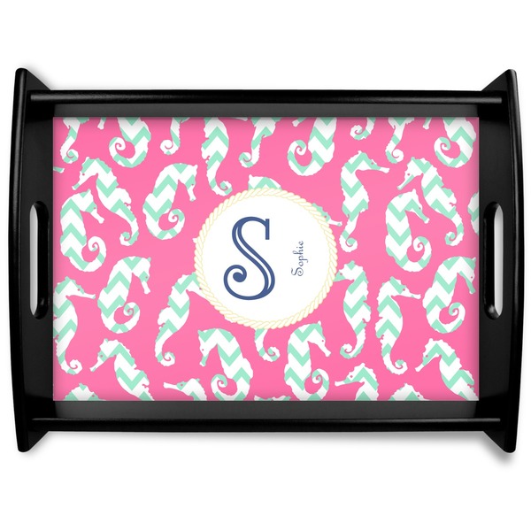 Custom Sea Horses Black Wooden Tray - Large (Personalized)