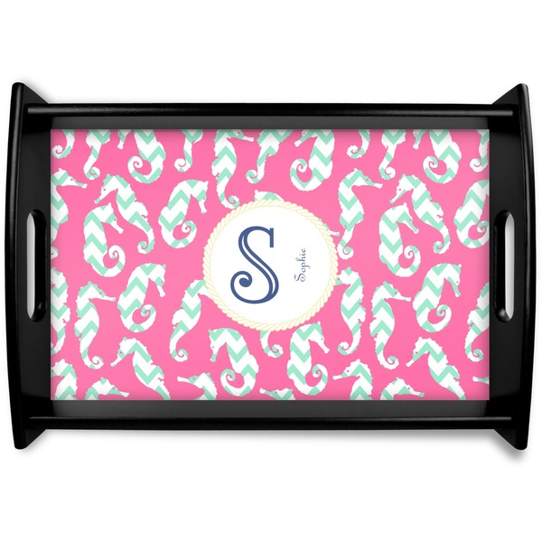 Custom Sea Horses Black Wooden Tray - Small (Personalized)