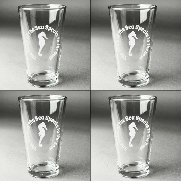 Sea Horses Set of Four Engraved Beer Glasses - Individual View