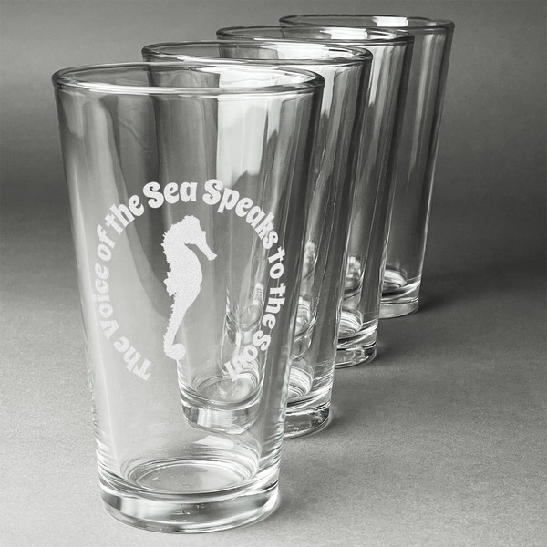 Custom Sea Horses Pint Glasses - Engraved (Set of 4) (Personalized)