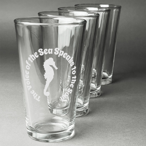 Sea Horses Set of Four Engraved Pint Glasses - Set View