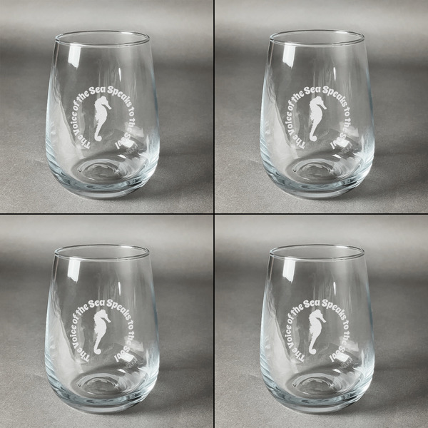 Sea Horses Set of Four Personalized Stemless Wineglasses (Approval)
