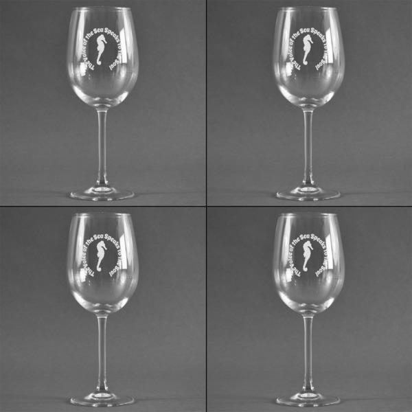 Sea Horses Set of Four Personalized Wineglasses (Approval)