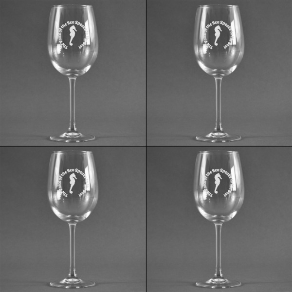Sea Horses Set of Four Personalized Wineglasses (Approval)