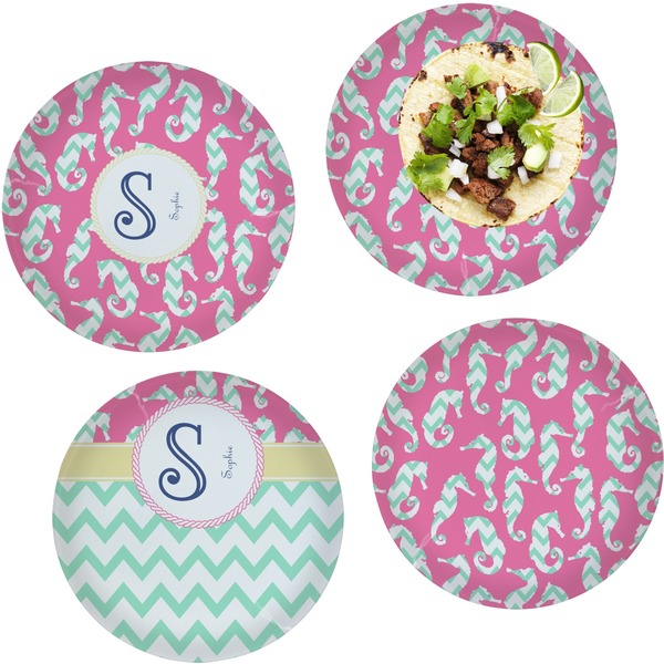 Custom Sea Horses Set of 4 Glass Lunch / Dinner Plate 10" (Personalized)