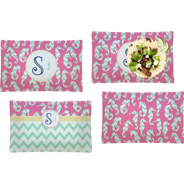 Custom Sea Horses Set of 4 Glass Rectangular Lunch / Dinner Plate (Personalized)