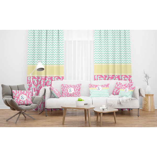 Sea Horses Sheer and Custom Curtains in Room with Matching Pillows