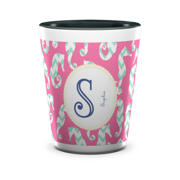 Custom Sea Horses Ceramic Shot Glass - 1.5 oz - Two Tone - Set of 4 (Personalized)