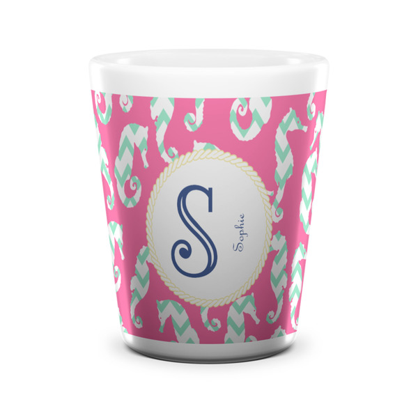 Custom Sea Horses Ceramic Shot Glass - 1.5 oz - White - Set of 4 (Personalized)