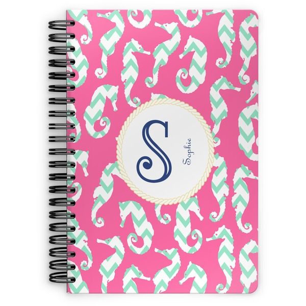 Custom Sea Horses Spiral Notebook - 7x10 w/ Name and Initial