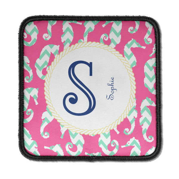 Custom Sea Horses Iron On Square Patch w/ Name and Initial