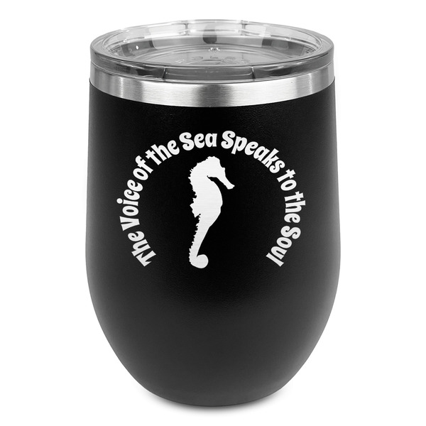 Custom Sea Horses Stemless Stainless Steel Wine Tumbler - Black - Double Sided (Personalized)