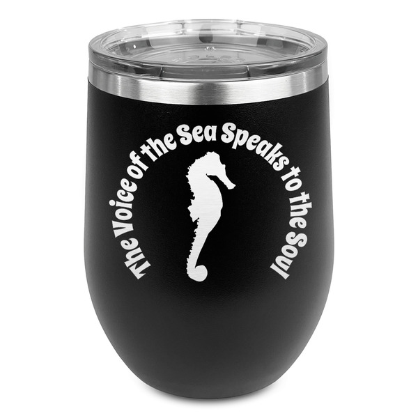 Custom Sea Horses Stemless Stainless Steel Wine Tumbler - Black - Single Sided (Personalized)