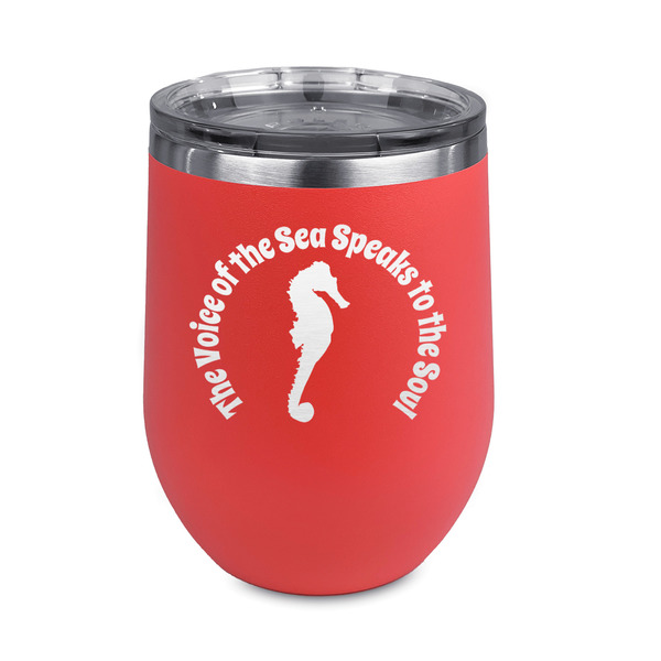 Custom Sea Horses Stemless Stainless Steel Wine Tumbler - Coral - Double Sided (Personalized)