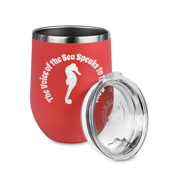 Sea Horses Stainless Wine Tumblers - Coral - Single Sided - Alt View