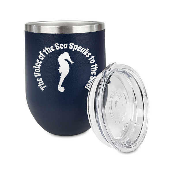 Sea Horses Stainless Wine Tumblers - Navy - Single Sided - Alt View