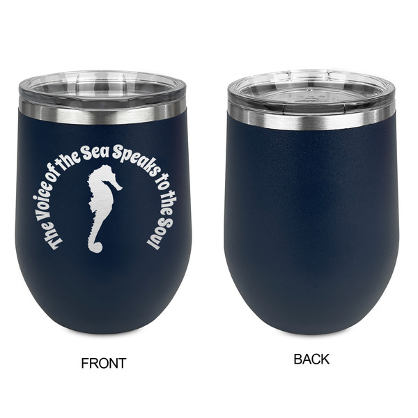 Sea Horses Stainless Wine Tumblers - Navy - Single Sided - Approval