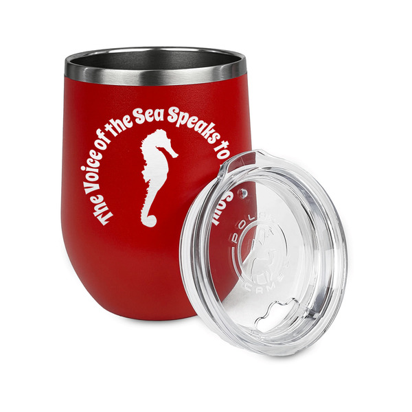 Sea Horses Stainless Wine Tumblers - Red - Double Sided - Alt View