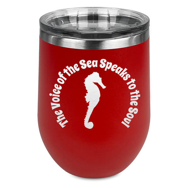 Custom Sea Horses Stemless Stainless Steel Wine Tumbler - Red - Double Sided (Personalized)