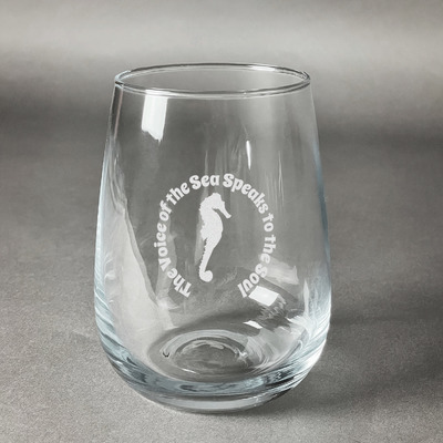 Sea Horses Stemless Wine Glass (Single) (Personalized)
