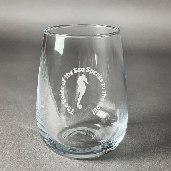 Custom Sea Horses Stemless Wine Glass - Engraved (Personalized)