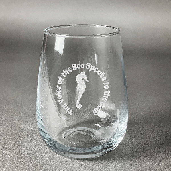Custom Sea Horses Stemless Wine Glass - Engraved (Personalized)