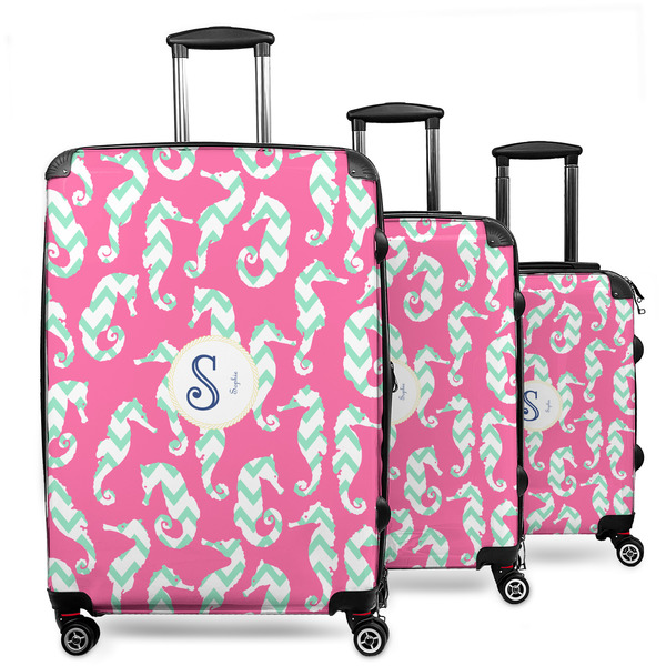 Custom Sea Horses 3 Piece Luggage Set - 20" Carry On, 24" Medium Checked, 28" Large Checked (Personalized)