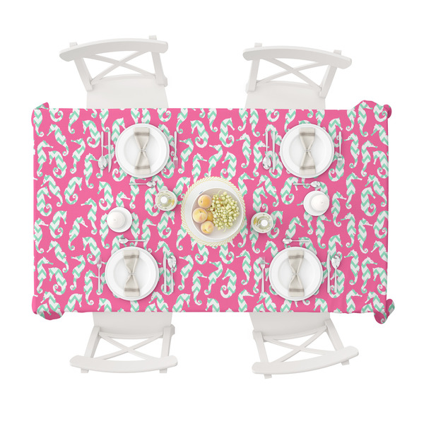Sea Horses Tablecloths (58"x102") - TOP VIEW (with plates)