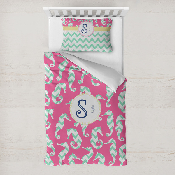 Custom Sea Horses Toddler Bedding w/ Name and Initial