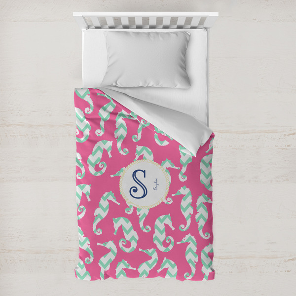 Custom Sea Horses Toddler Duvet Cover w/ Name and Initial