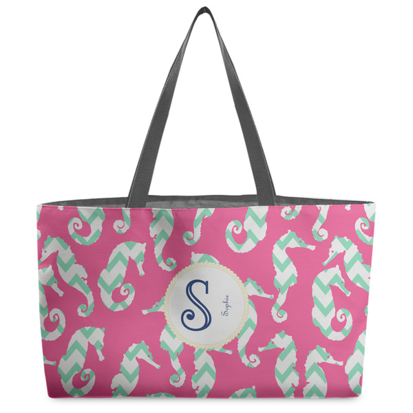 Custom Sea Horses Beach Totes Bag - w/ Black Handles (Personalized)