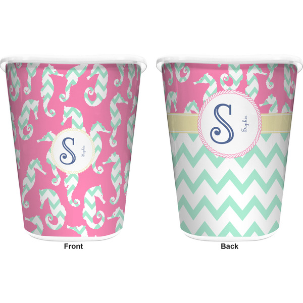 Sea Horses Trash Can White - Front and Back - Apvl