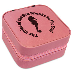 Sea Horses Travel Jewelry Boxes - Pink Leather (Personalized)