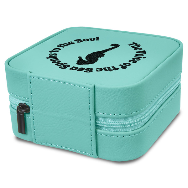 Sea Horses Travel Jewelry Boxes - Leather - Teal - View from Rear