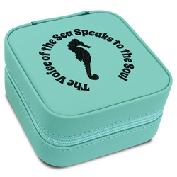 Sea Horses Travel Jewelry Box - Teal Leather (Personalized)