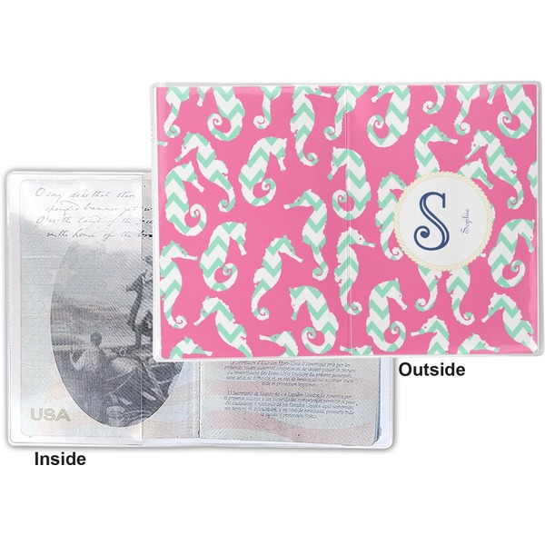 Sea Horses Vinyl Passport Holder - Flat Front and Back