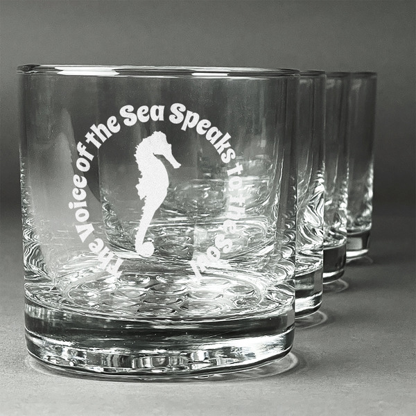 Custom Sea Horses Whiskey Glasses (Set of 4) (Personalized)