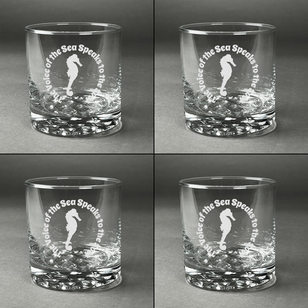 Sea Horses Whiskey Glasses - Set of 4 all Engraved