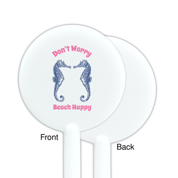 Sea Horses White Plastic 5.5" Stir Stick - Single Sided - Round - Front & Back